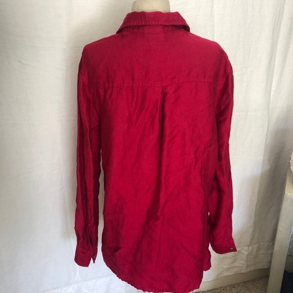 Chico's Deep Berry color Button Up Shirt Linen blend Sz 1 - Picture 3 of 7
